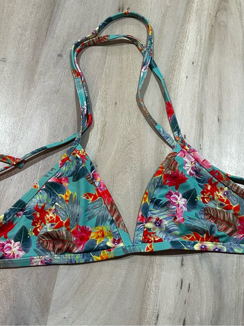Jolyn Clothing Teal Floral Triangle Bikini Top